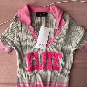 AKIRA Gray and Pink Elite Sweater